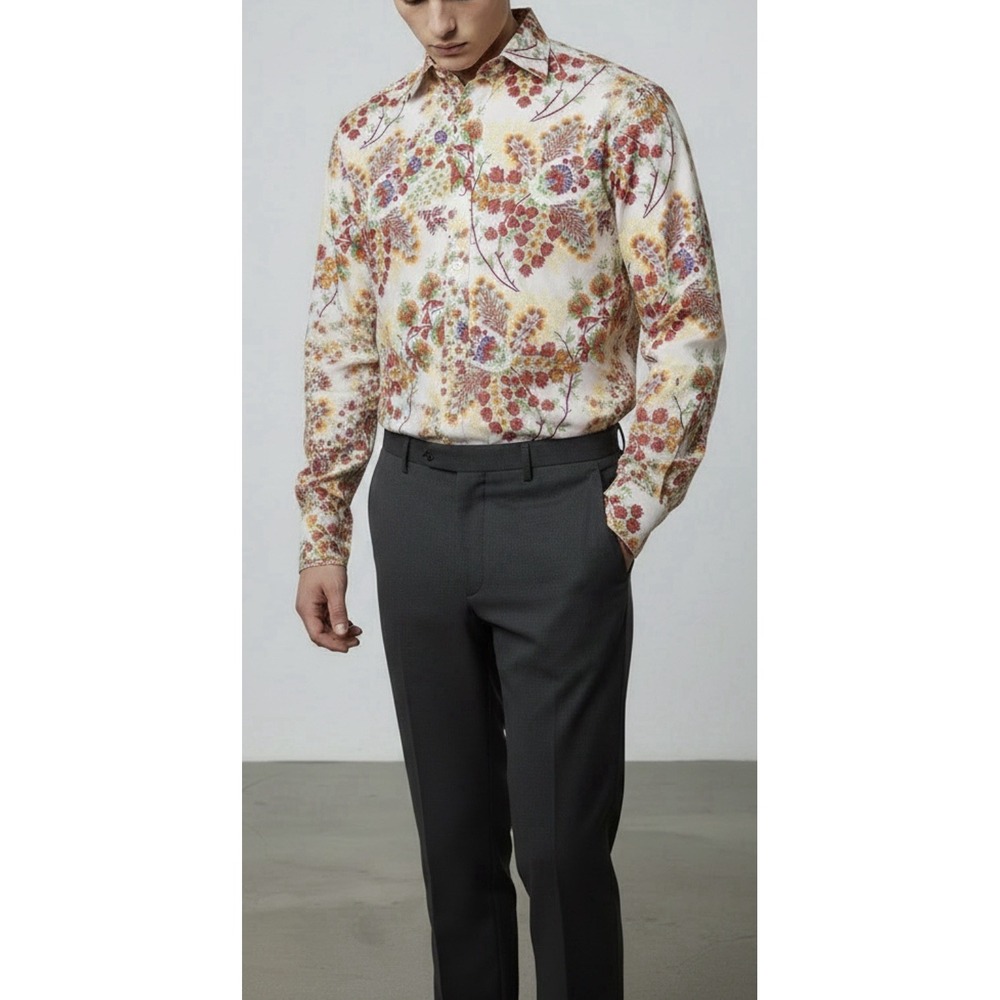 ETRO Milano Men Floral Print Button Up Shirt Sz 41 L Luxury Dandy Boho Colorful